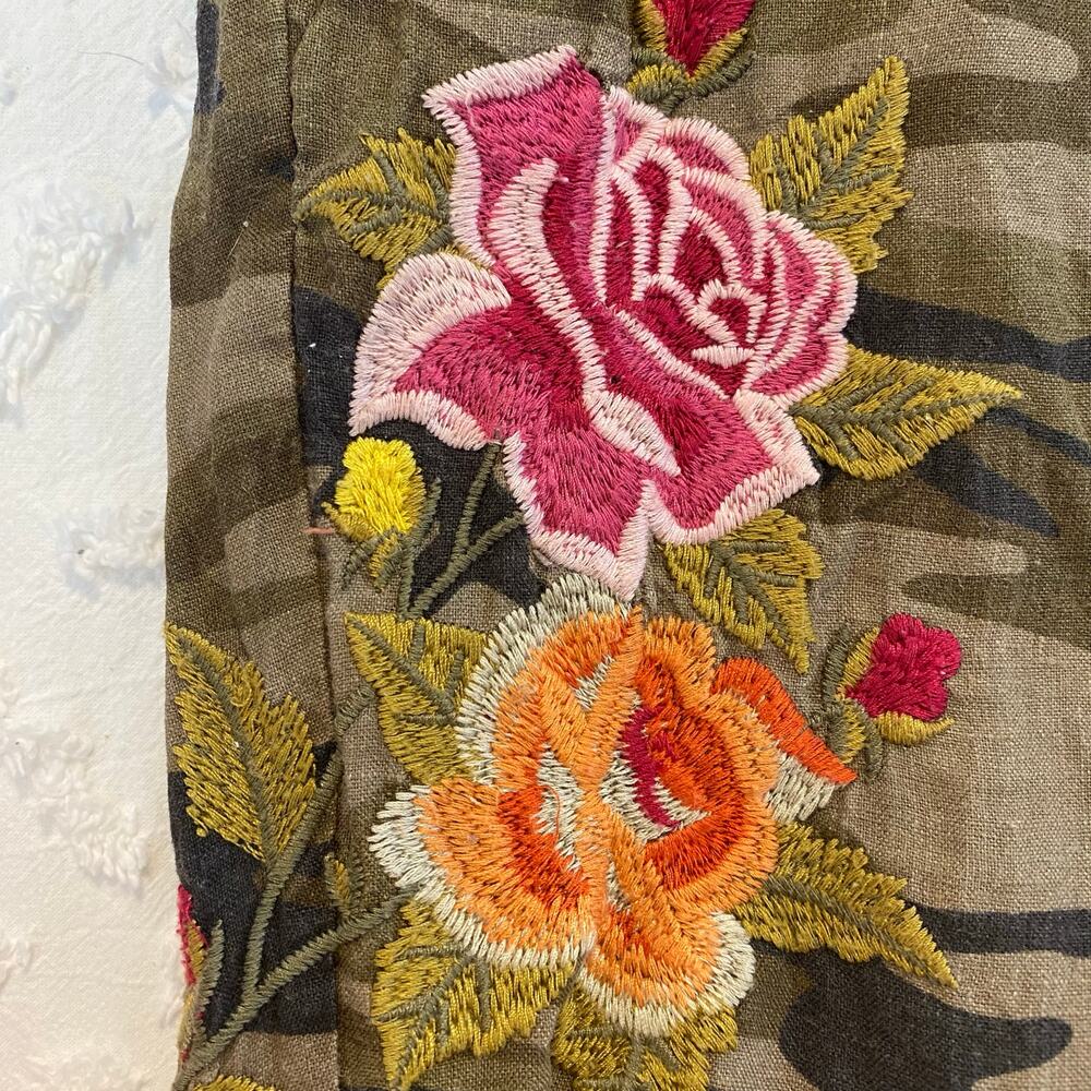 Johnny Was Vella Camo Print Cropped Linen Pants Womens Size Small Floral Boho - Picture 5 of 7